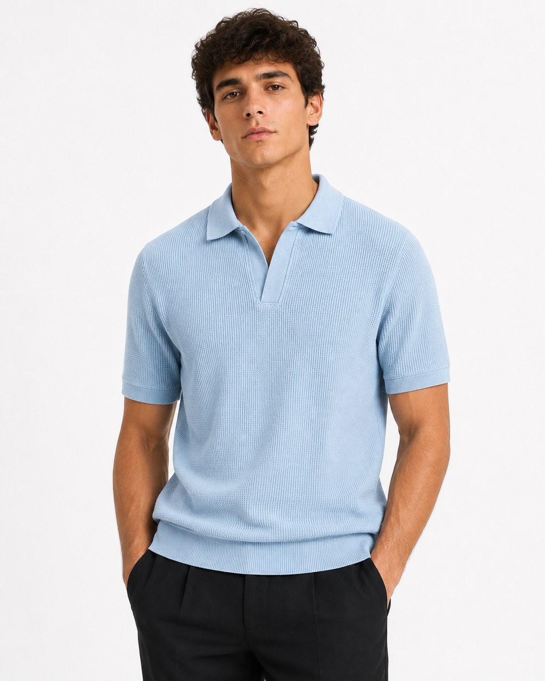 V-Neck Polo – Sky Blue