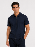 Interlock Zip Polo -  Navy