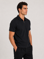 Interlock Zip Polo -  Black
