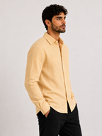 Textured Linen Button-Down Shirt - Beige