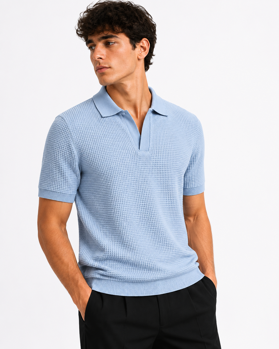 V-Neck Polo – Sky Blue