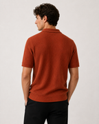 Textured Zip Polo - Rust