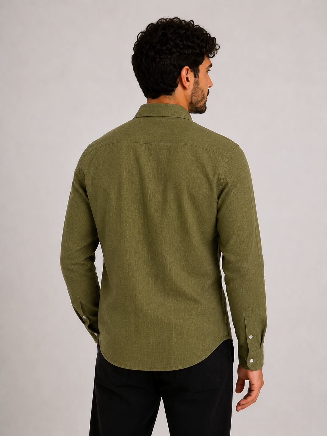 Textured Linen Button-Down Shirt - Olive