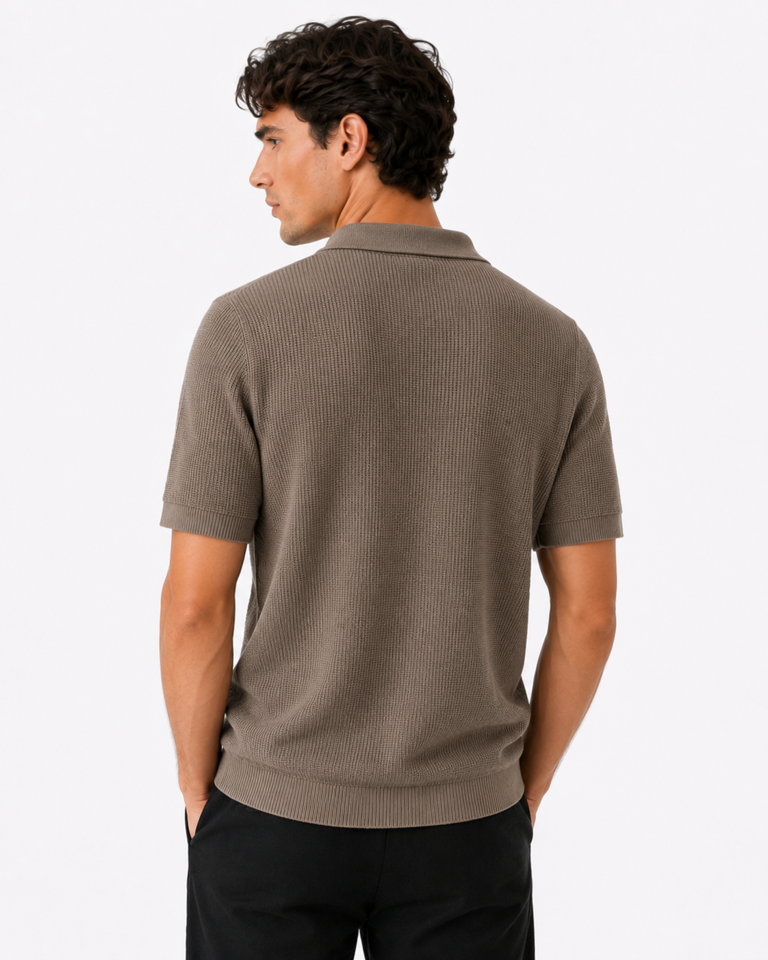 Textured Zip Polo - Skin