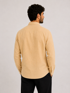 Textured Linen Button-Down Shirt - Beige