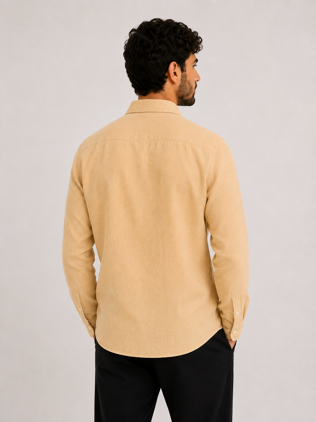 Textured Linen Button-Down Shirt - Beige