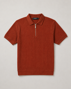 Textured Zip Polo - Rust