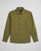 Textured Linen Button-Down Shirt - Olive