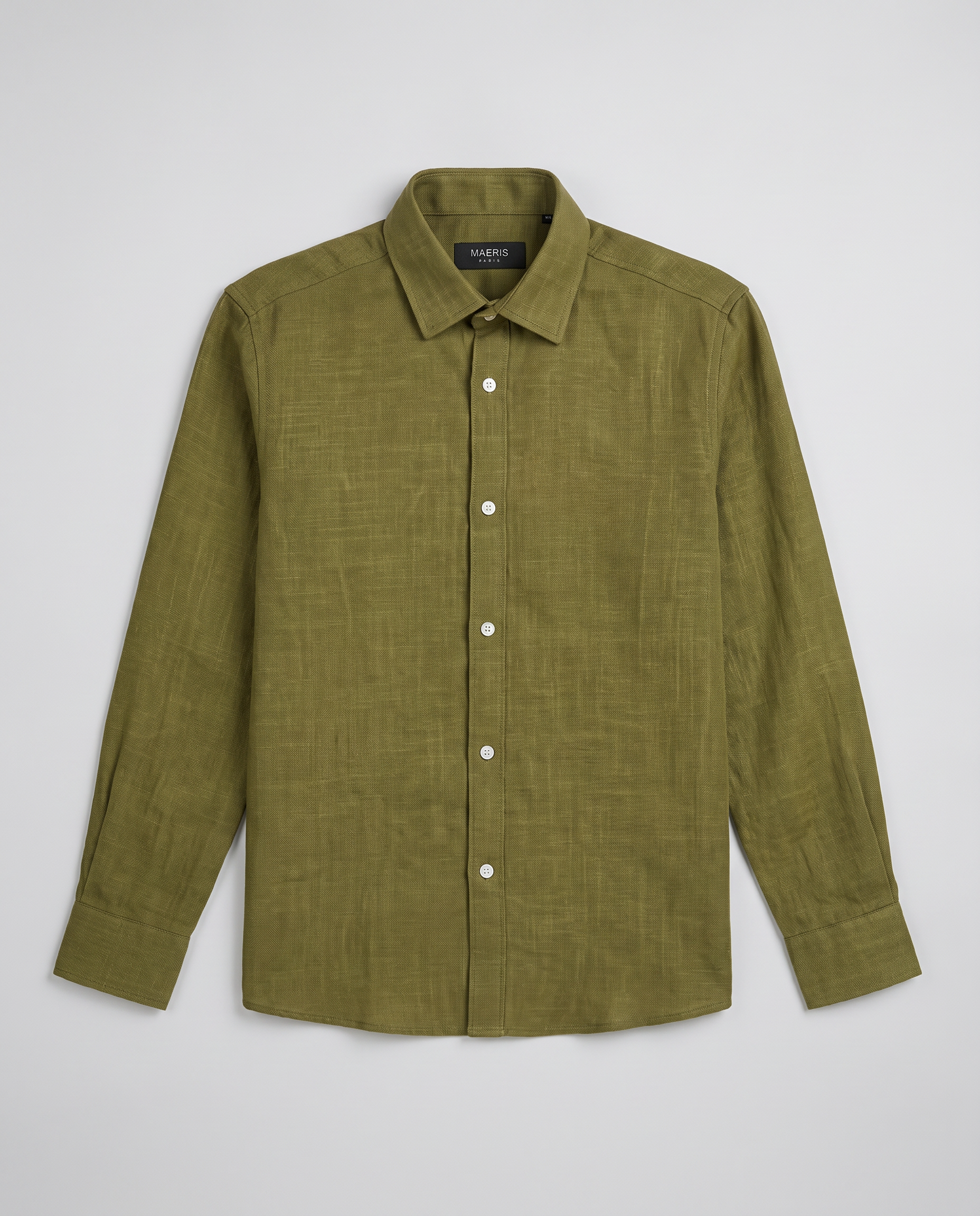 Textured Linen Button-Down Shirt - Olive