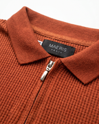 Textured Zip Polo - Rust