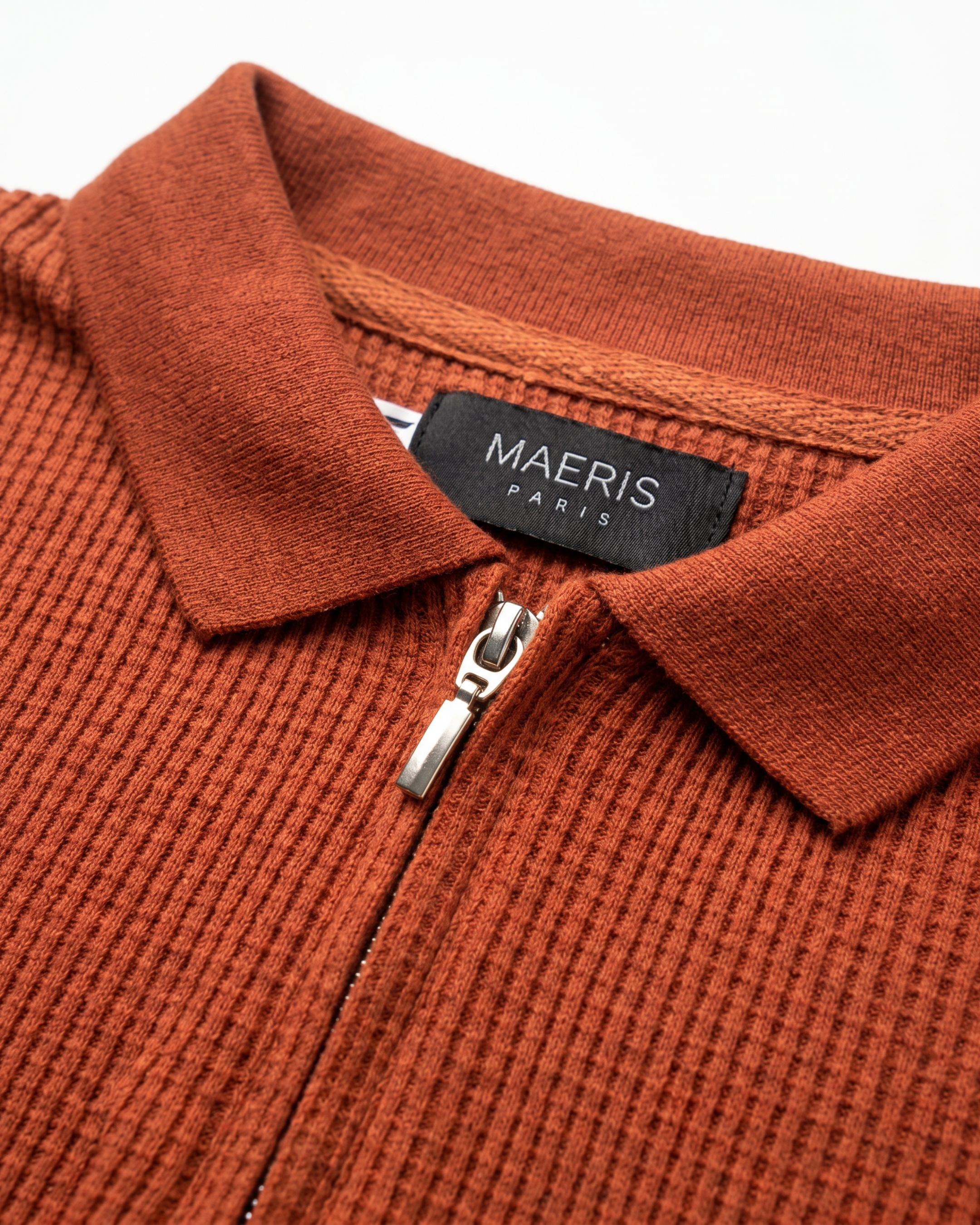 Textured Zip Polo - Rust