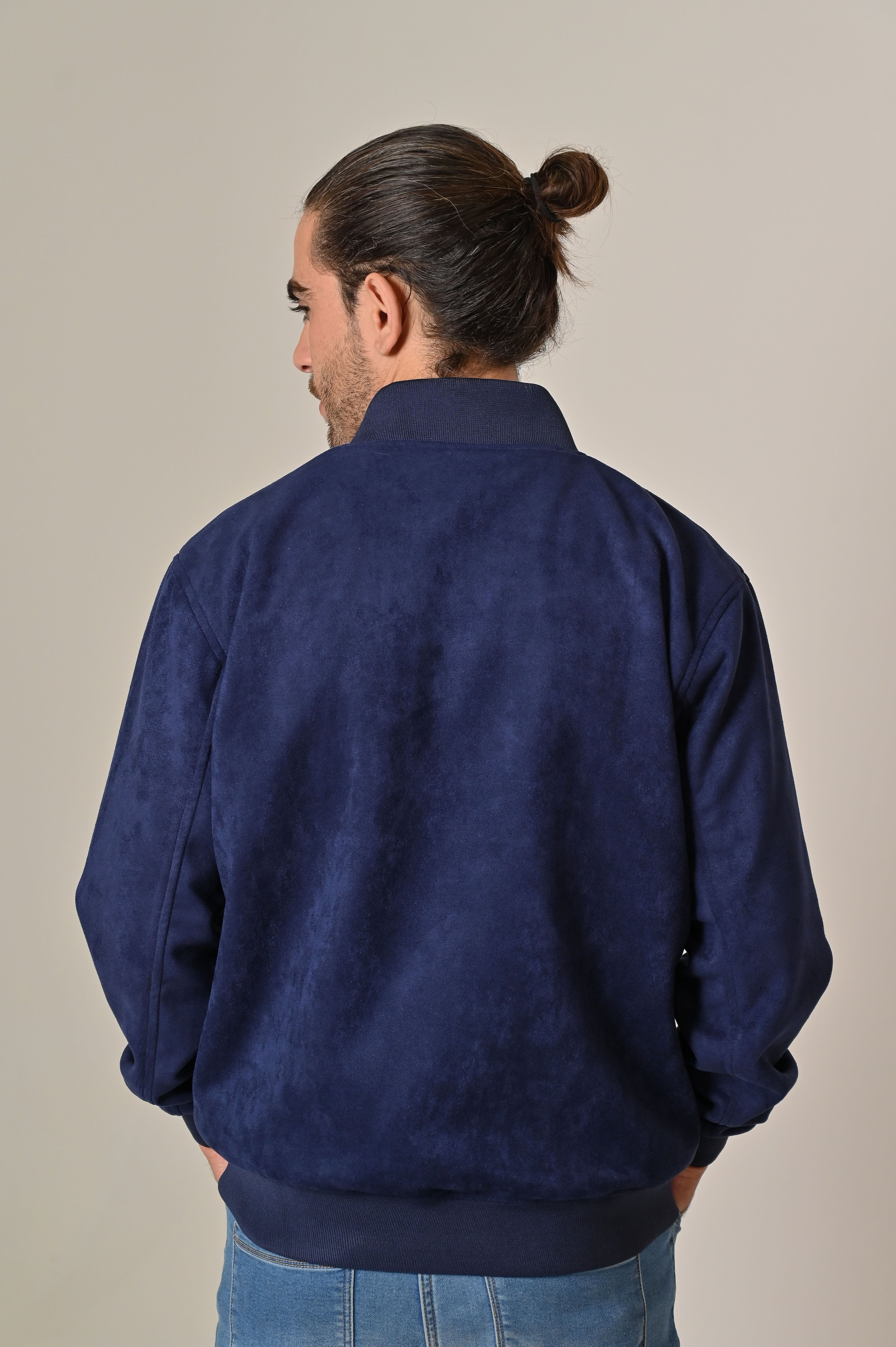 Blue Suede Bomber Jacket