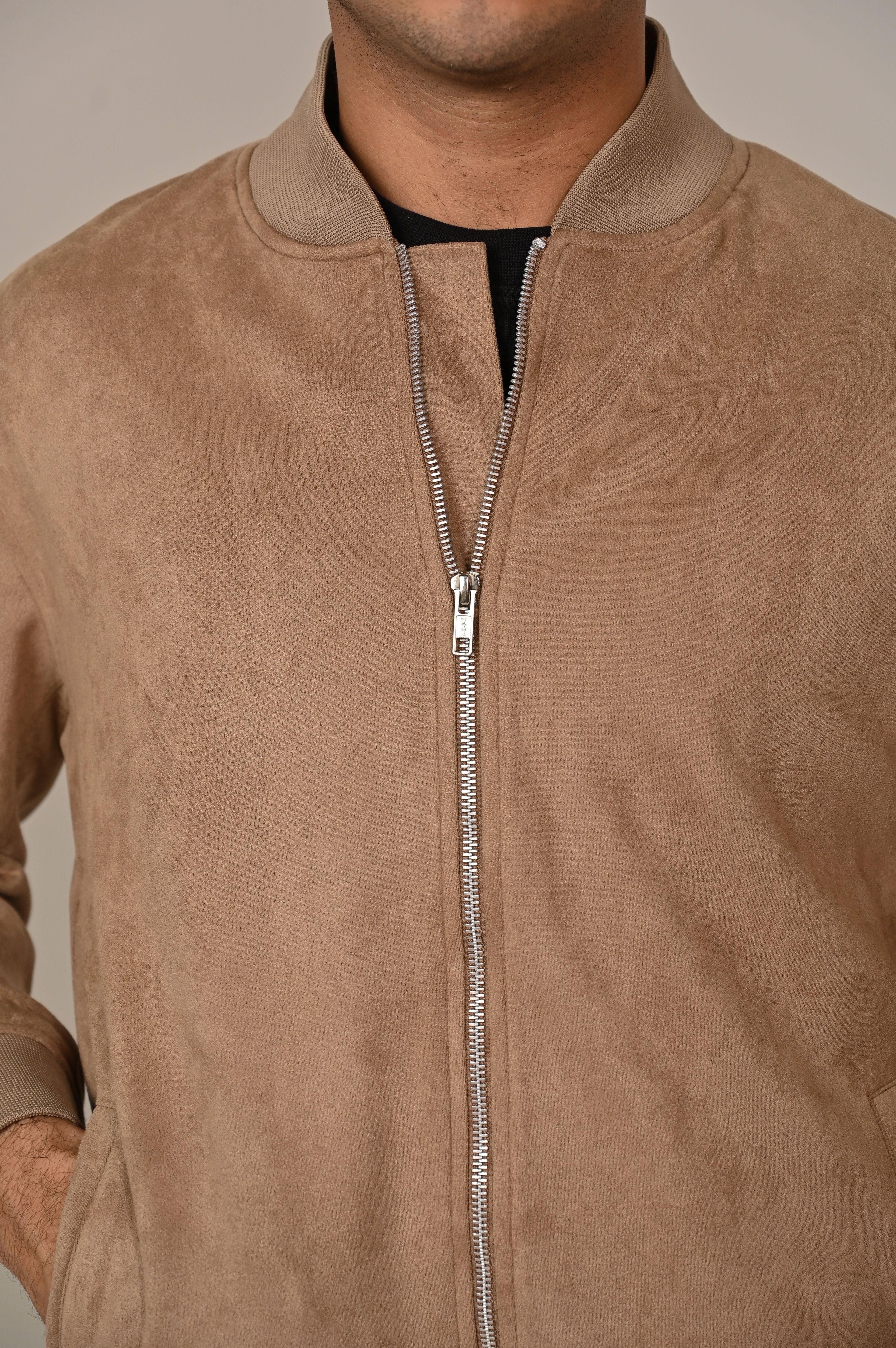 Khaki Suede Bomber Jacket - MAERIS