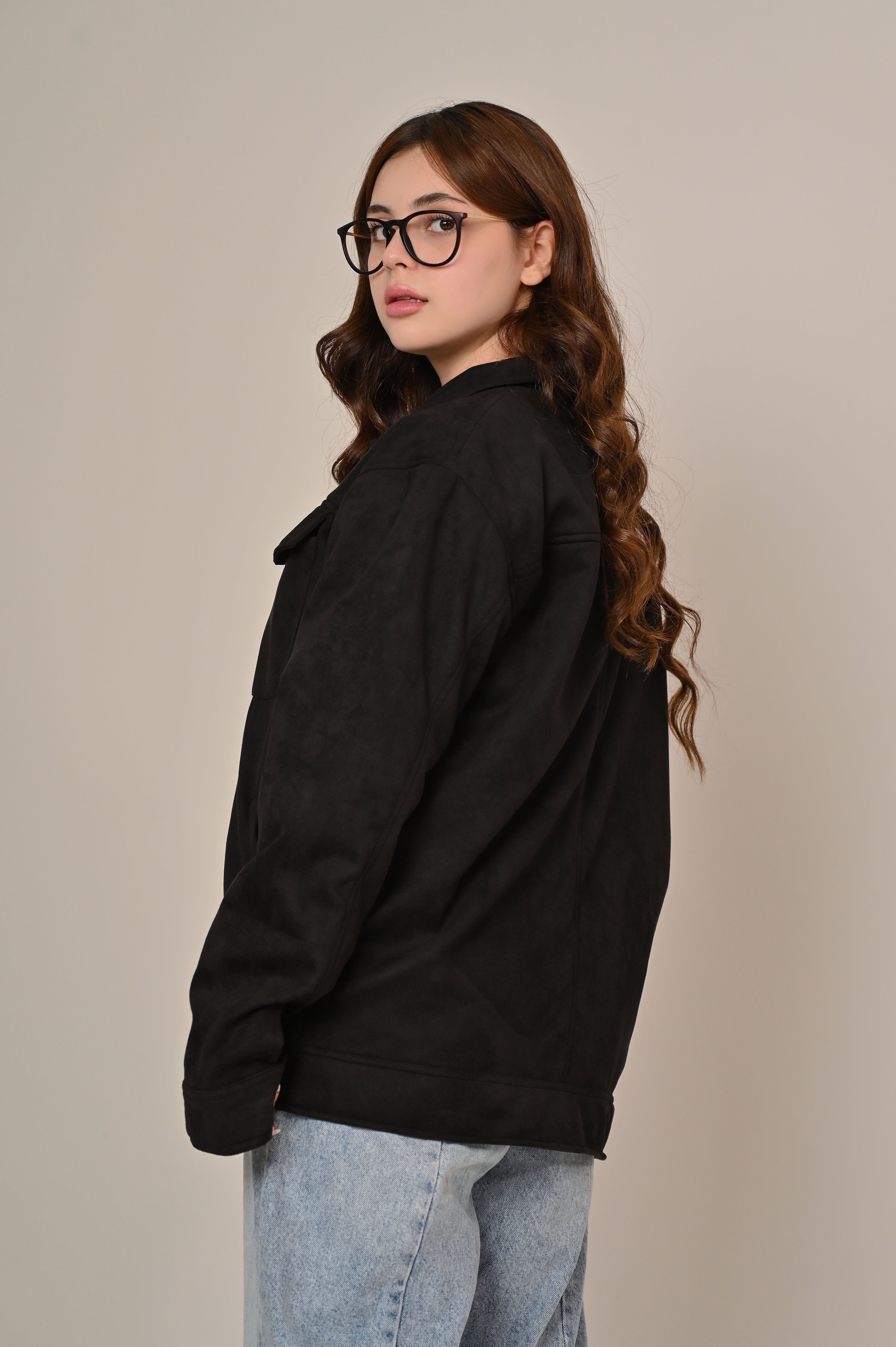 Black Suede Overshirt Jacket