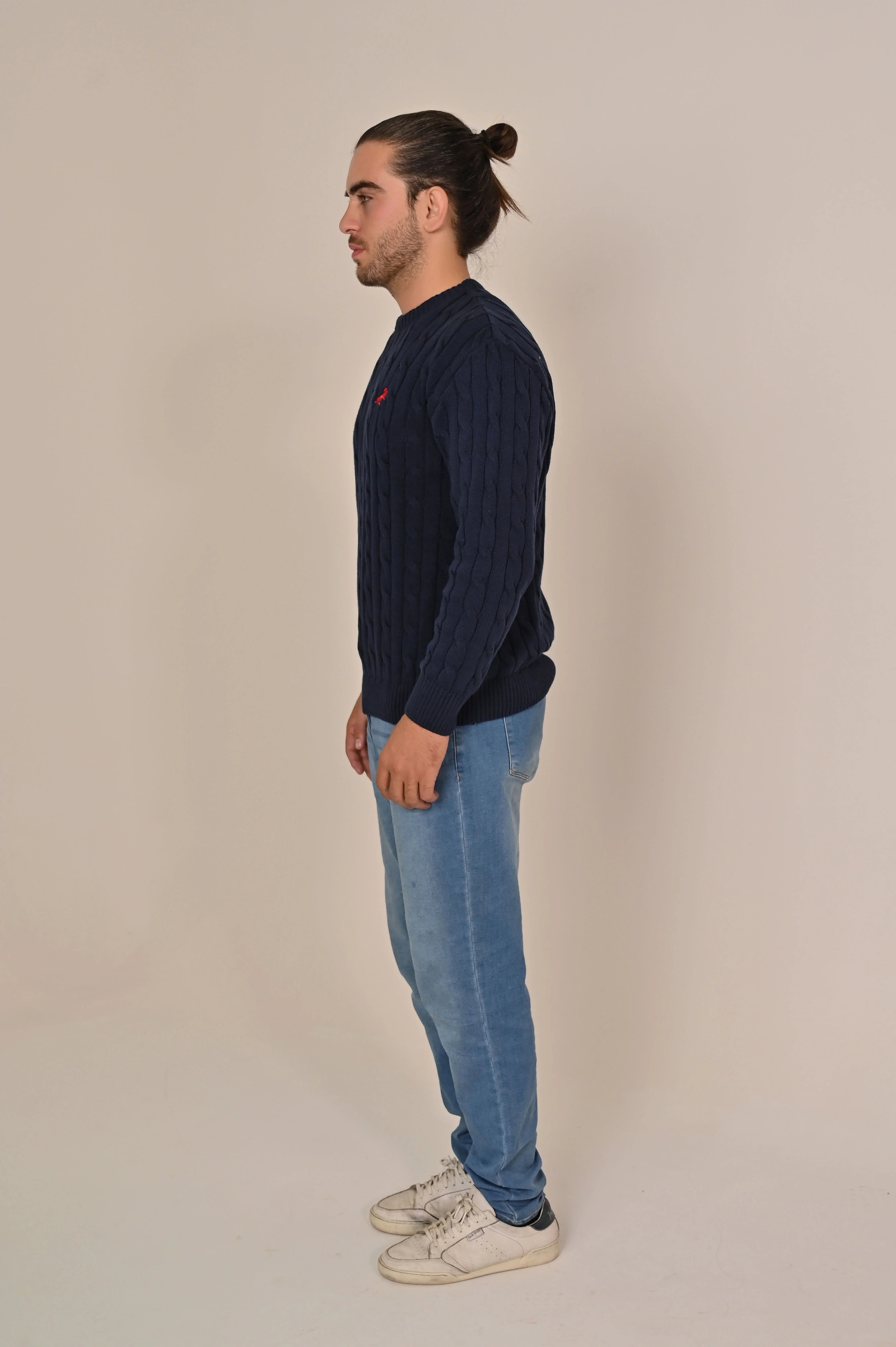 Grey Cable-Knit Crew Neck Sweater - MAERIS