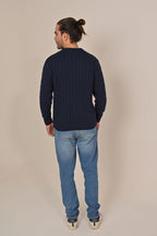 Navy Cable-Knit Crew Neck Sweater - MAERIS