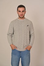 Navy Cable-Knit Crew Neck Sweater - MAERIS