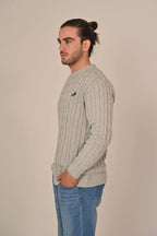Navy Cable-Knit Crew Neck Sweater - MAERIS