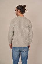 Navy Cable-Knit Crew Neck Sweater - MAERIS