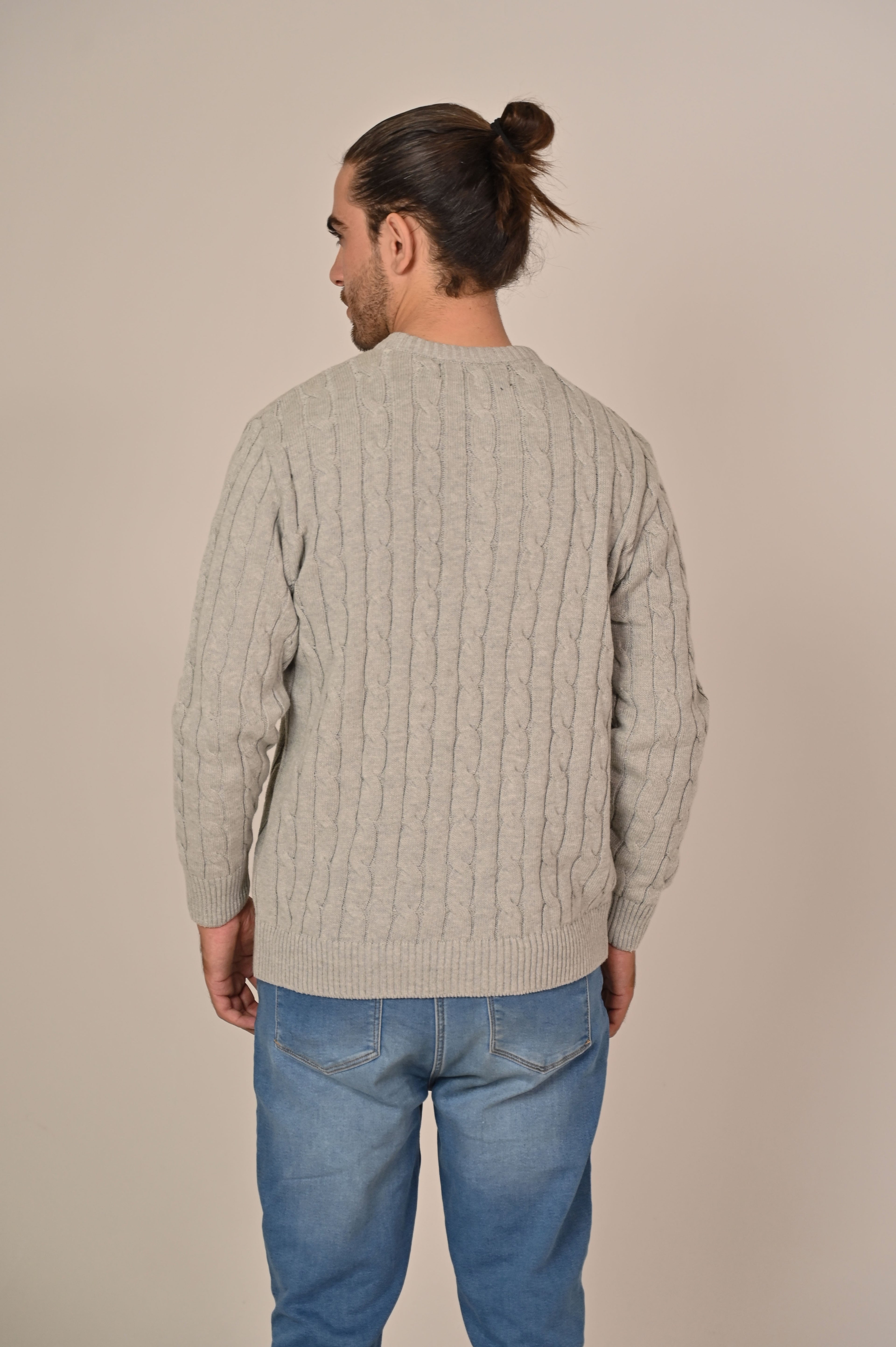 Navy Cable-Knit Crew Neck Sweater - MAERIS