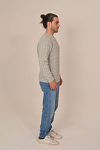 Navy Cable-Knit Crew Neck Sweater - MAERIS