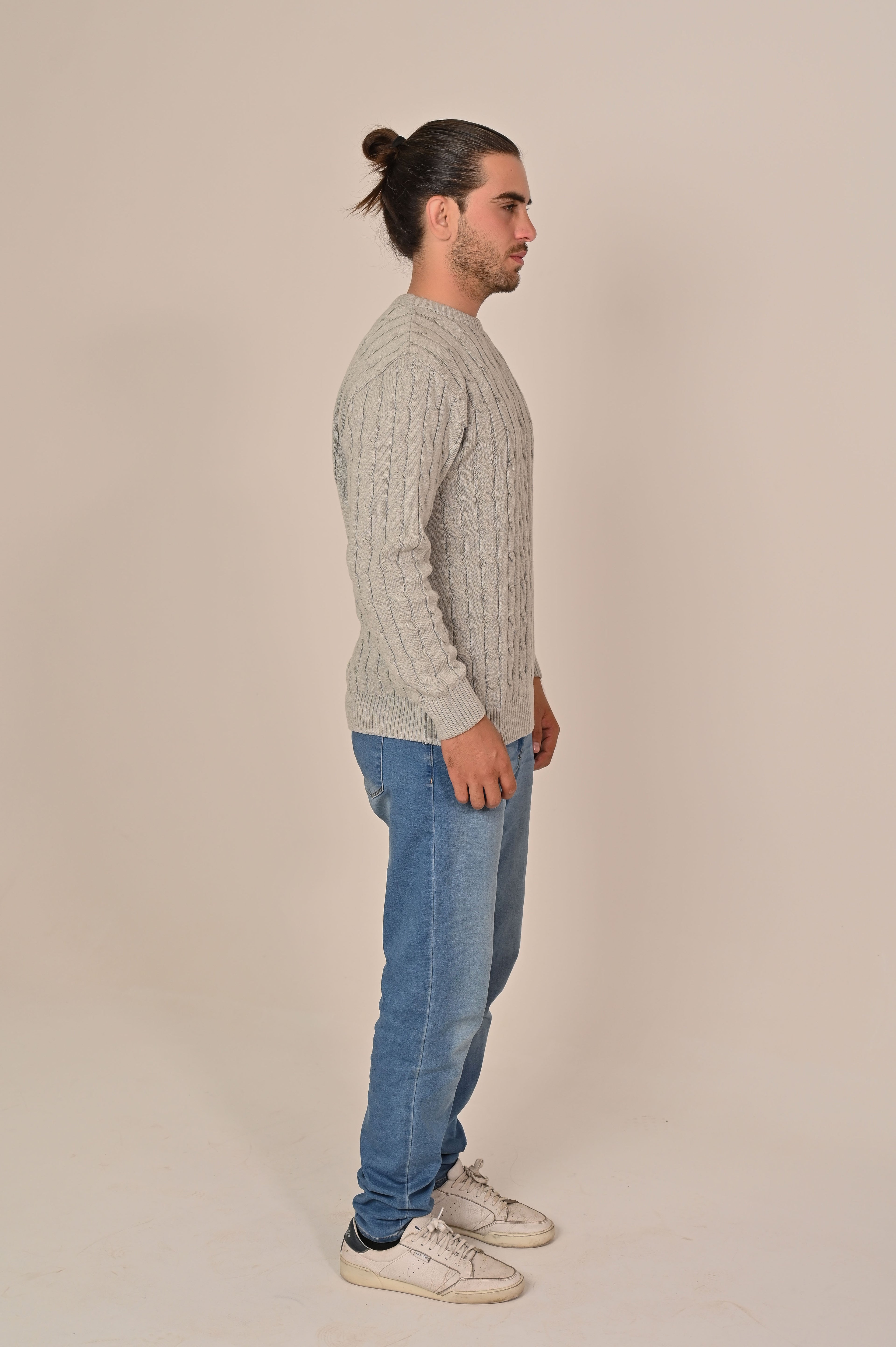 Navy Cable-Knit Crew Neck Sweater - MAERIS