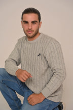 Navy Cable-Knit Crew Neck Sweater - MAERIS
