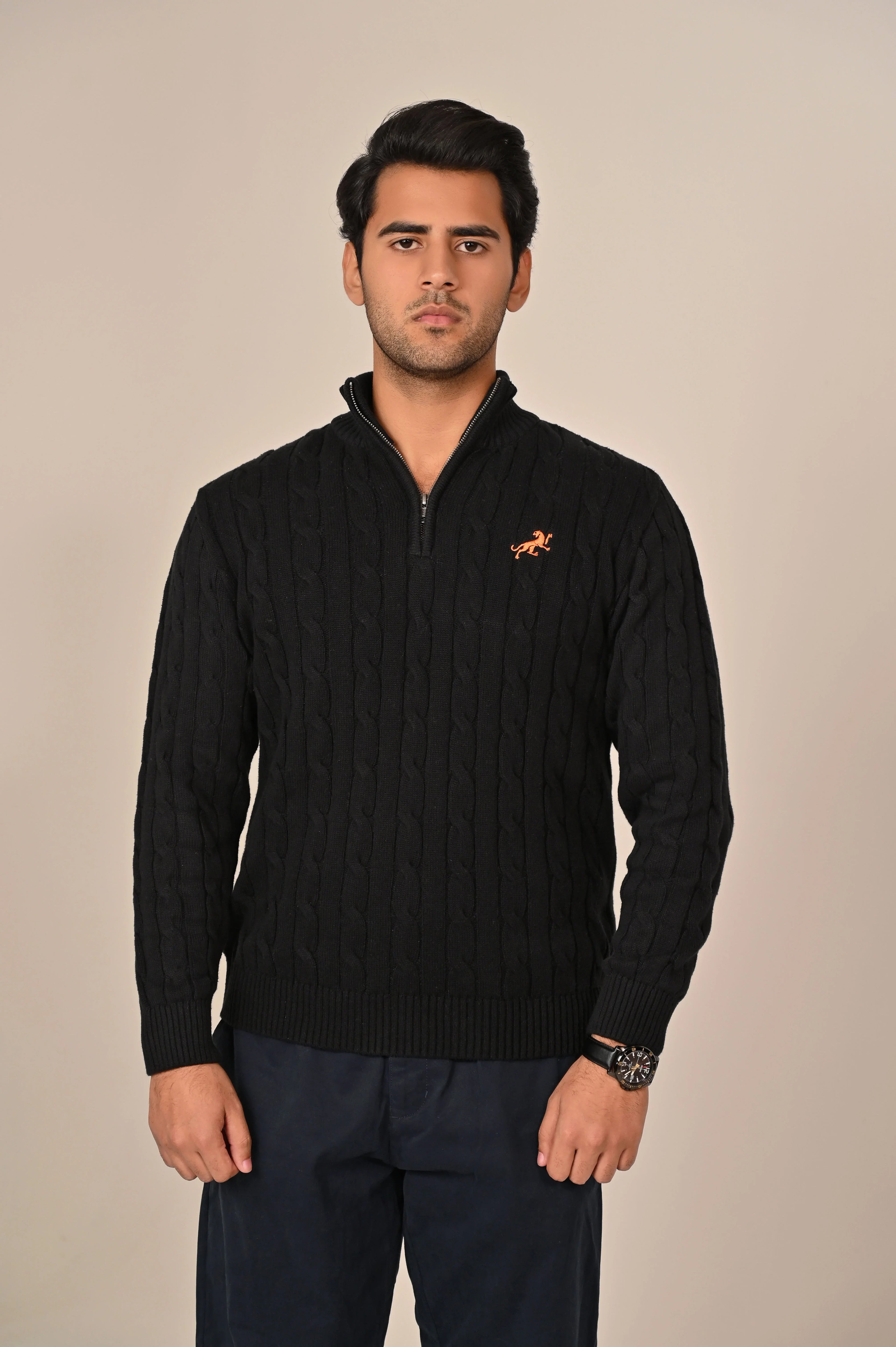 Light Blue Cable-Knit Quarter-Zip Sweater - MAERIS