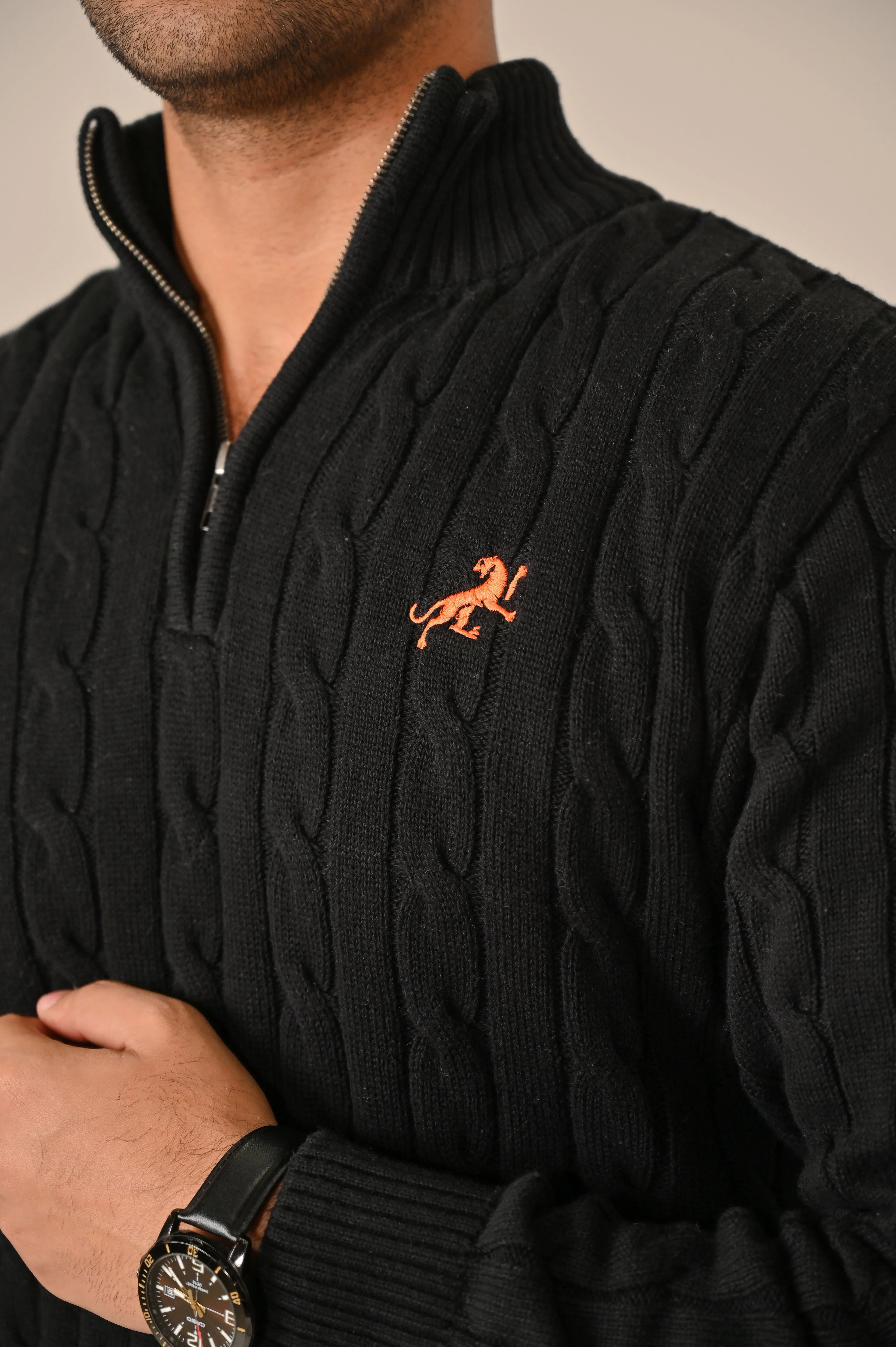 Light Blue Cable-Knit Quarter-Zip Sweater - MAERIS