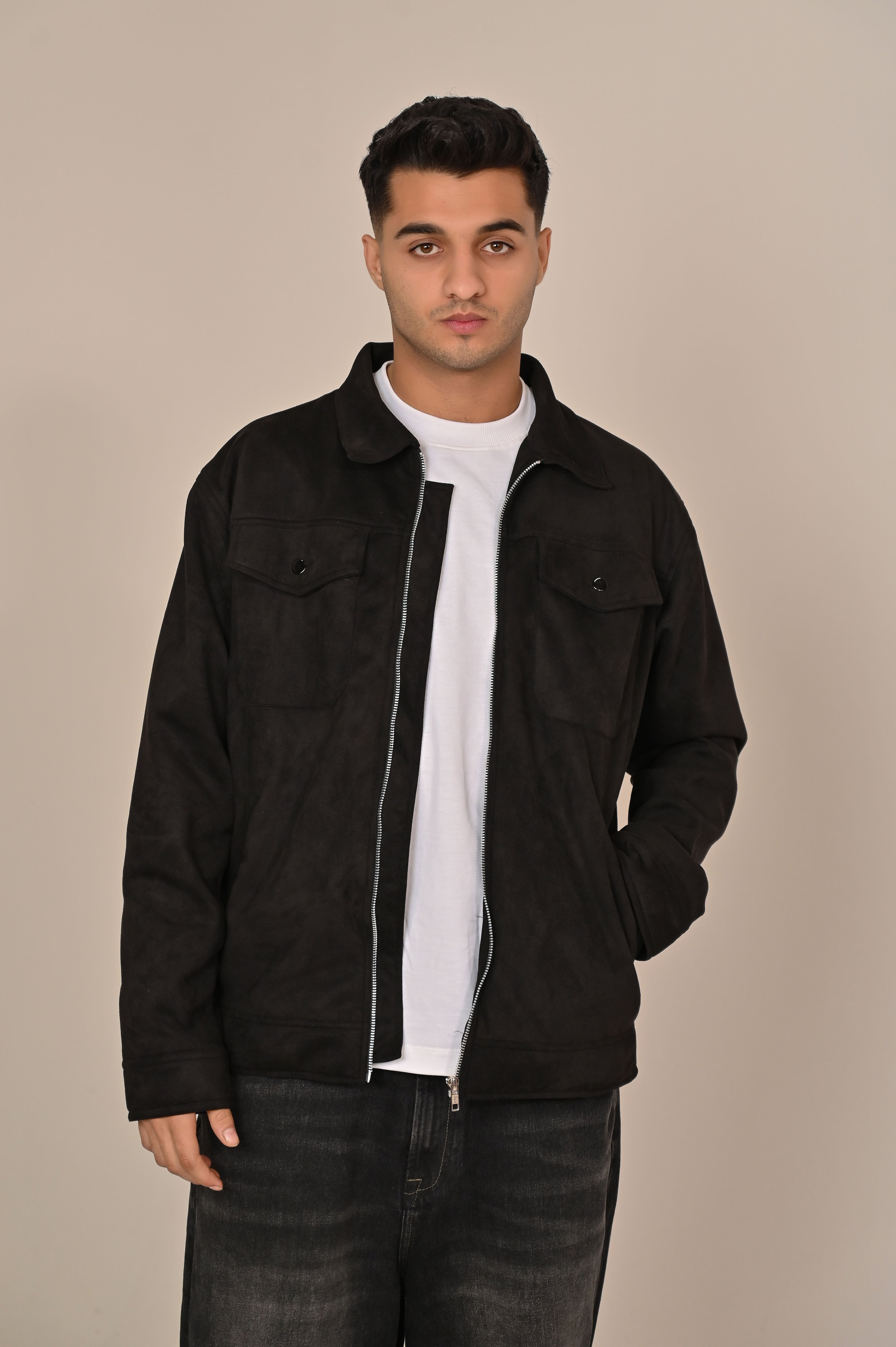 Black Suede Overshirt Jacket