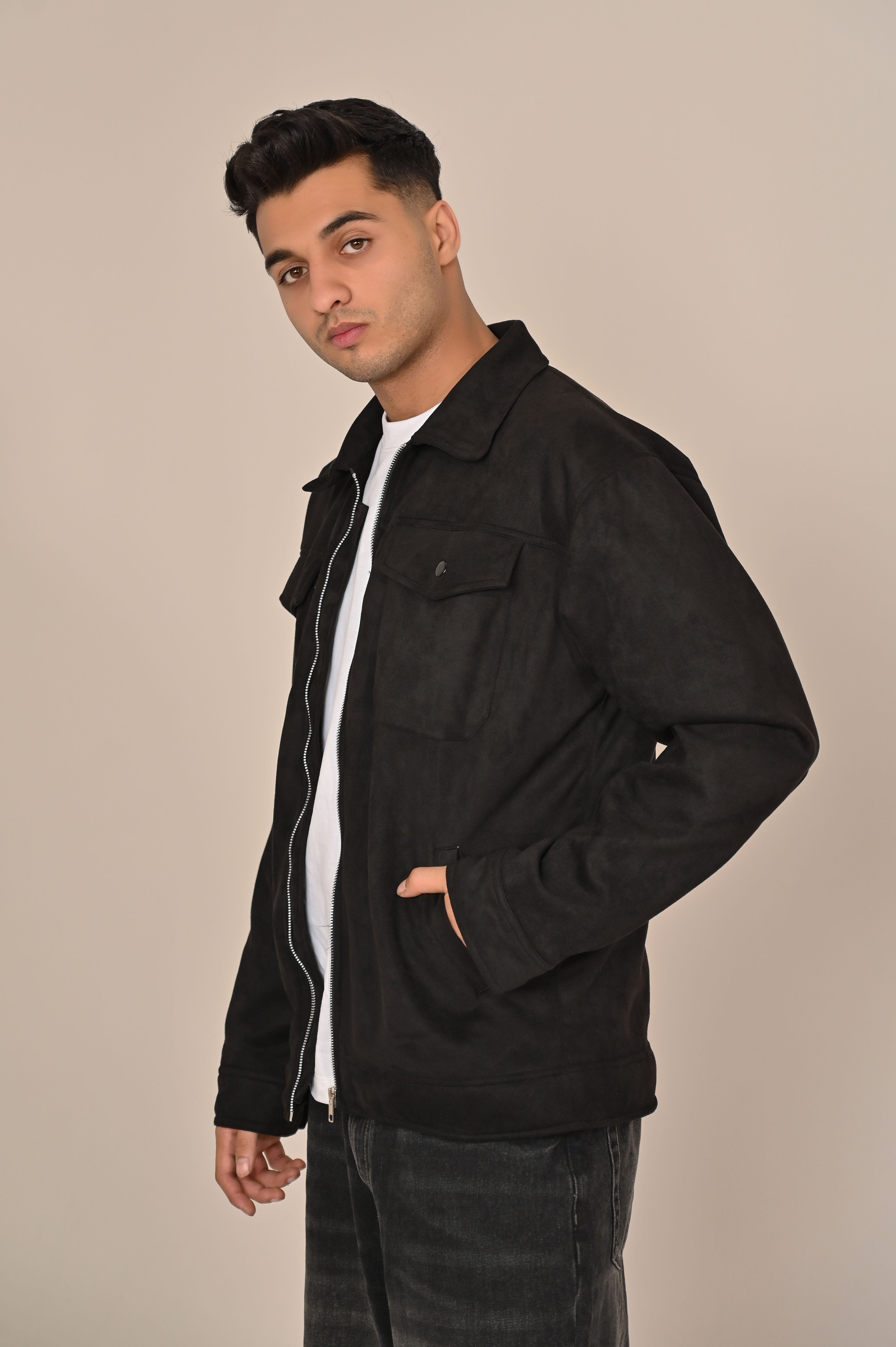 Black Suede Overshirt Jacket