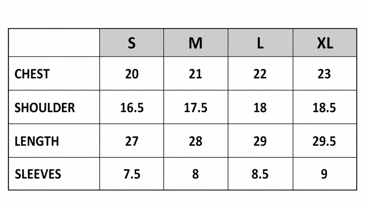 Size chart for Textured Zip Polo - Rust